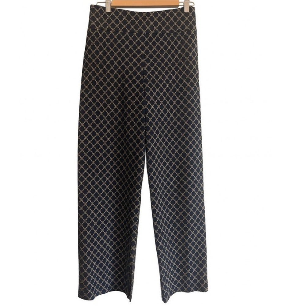 Zac & Rachel Pants 22W Black Gold Chain Print Pull On Stretch Quiet Luxury